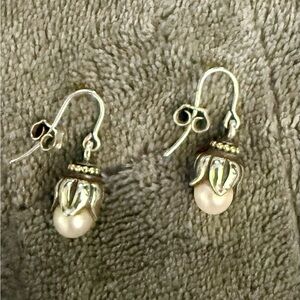 Vintage John Hardy Two-Tone and Pearl Drop Earrings